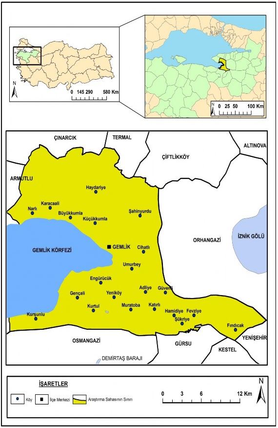 Gemlik ilçesi, 23 mahalle yerleşmesi ve 17 köy